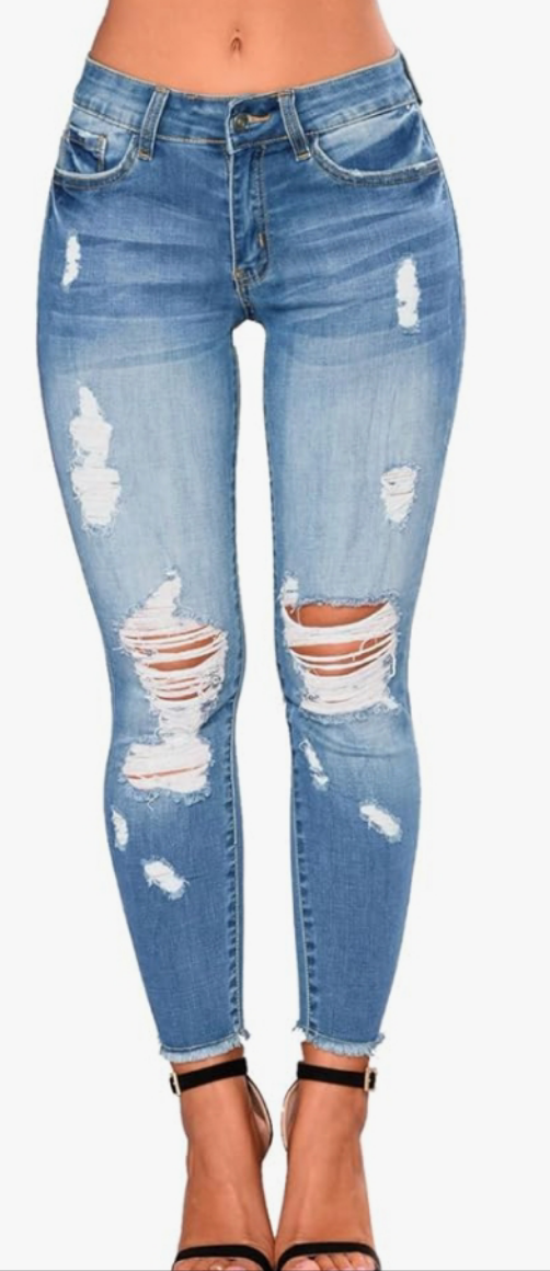 Skinny Ripped Trendy Jeans Distressed Stretchy Denim Pants