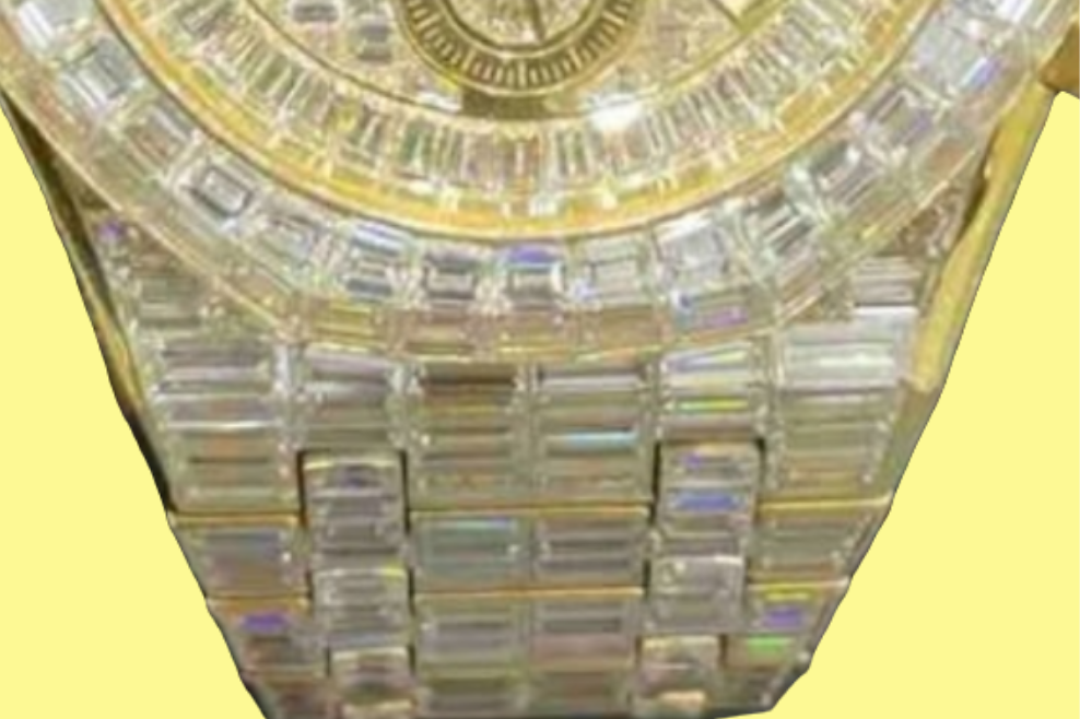 CHANDELIER ICED OUT "AP" 18K SOLID GOLD WATCH | VVS1 80 CTS T.W.