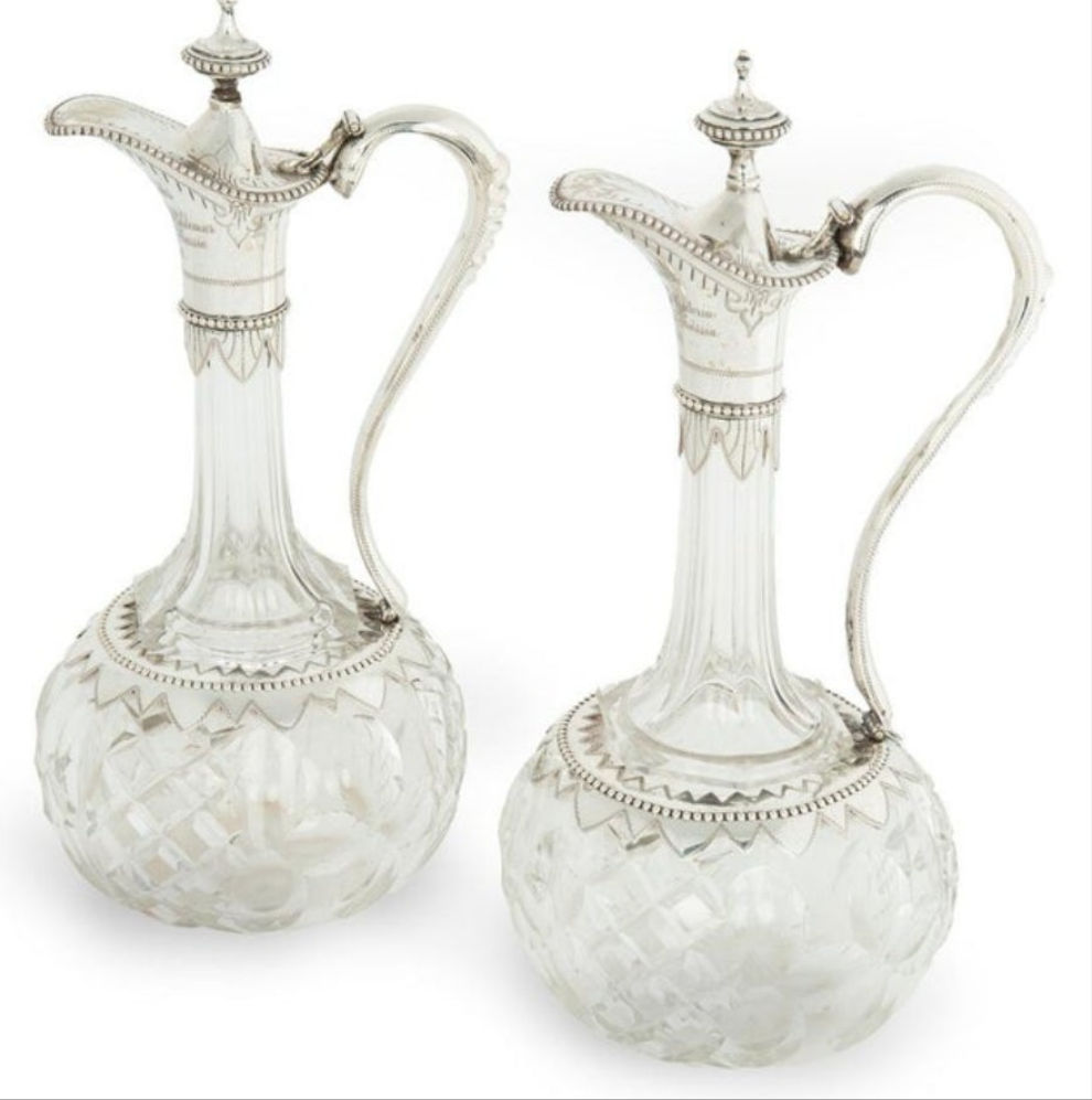Fabulous A pair of silver-mounted crystal Royal presentation claret jugs