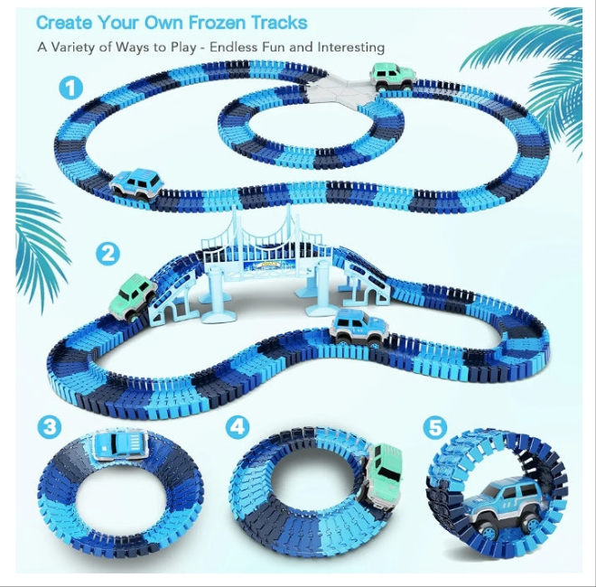Track Car Toys, 269 PCS Racing Tracks Toy, Create A Frozen World Race Road, Flexible Tracks Playset & 2 PCS Cool Race Cars, Toddler Toys Birthday Gifts