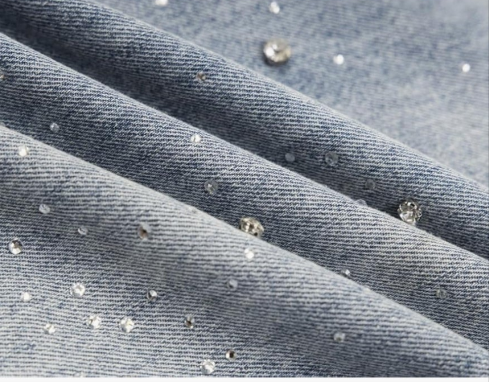 Hip Hop Rhinestone Jeans Men Women Baggy Straight Vintage Blue Denim Pants Streetwear Jeans Trousers