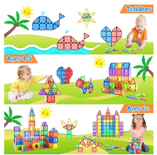 Magnetic Tiles Kids Toys STEM Magnet Toys for Toddler Magnetic Blocks Building Toys Preschool Learning Sensory Montessori Toys for 3+ Year Old Boys and Girls, Safe Creativity Toddler Kids Toys 40PCS