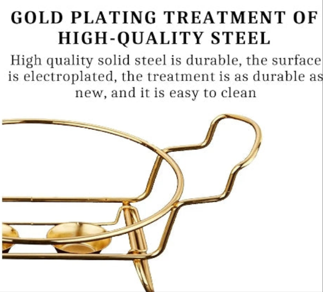GOLD PLATED Ceramics Chafing Dishes & Food Warmers, Household Gold Plated Buffet Server Warming Tray with Food Pan, Fuel Holder and Lid, for Wedding, Parties, Banquet, Catering Events,12.5INCH