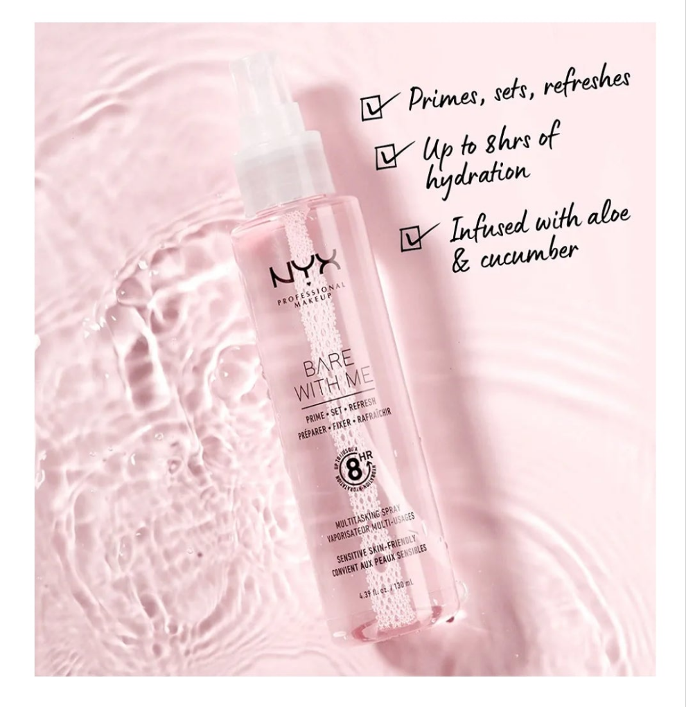 NYX PROFESSIONAL MAKEUP Bare With Me Multitasking Face Primer & Makeup Setting Spray, Hydrating Face Mist for up to 8HR Wear, Long-Lasting, Vegan Formula