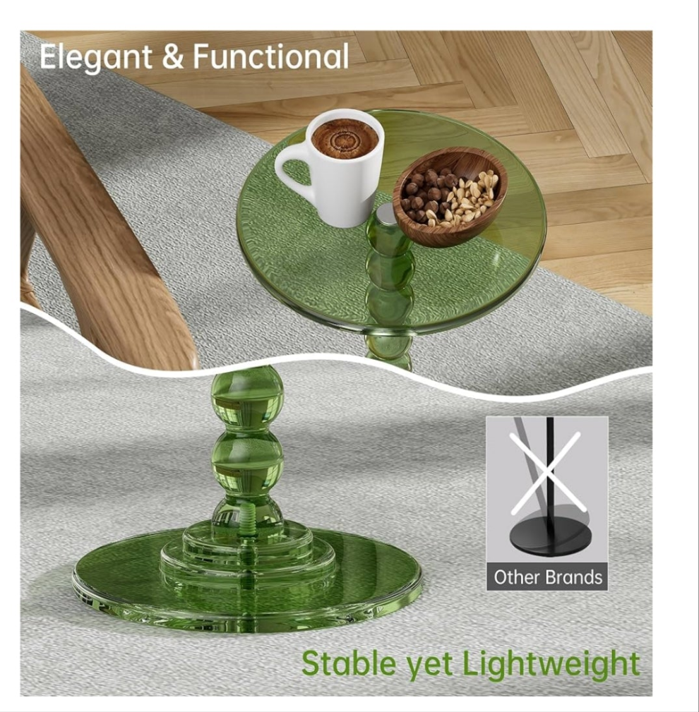 Acrylic Side Table, End Table Round Top with Solid Post for Living Room, Bedroom, Balcony, Easy Assembly (Pedestal