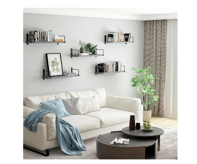 Floating Shelves, 24 Inches Easy to Install Wall Mounted Shelves, Wall Shelves Set of 3, Rustic Wood Shelves for Wall Décor, Storage Shelves for Living Room