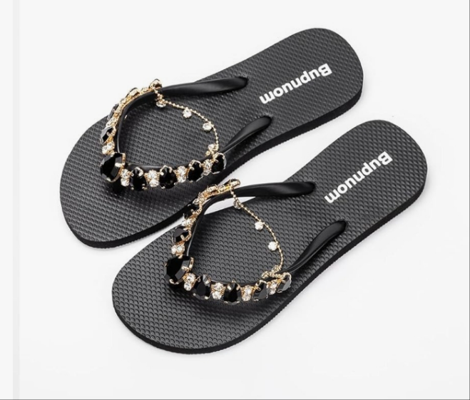 Sandals Women Flat, Open Toe Sandals Slip-on Comfortable Flat Sandals Non-Slip Thong Sandals with Rhinestone Decoration