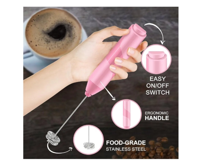 Double Whisk Frother, Handheld Electric Blender stick, Drink Mixer with Food Grade Stainless Steel Stirrer, Battery Operated Foam Maker for Coffee, Cappuccino, Frappe, Matcha, Hot Chocolate Latte