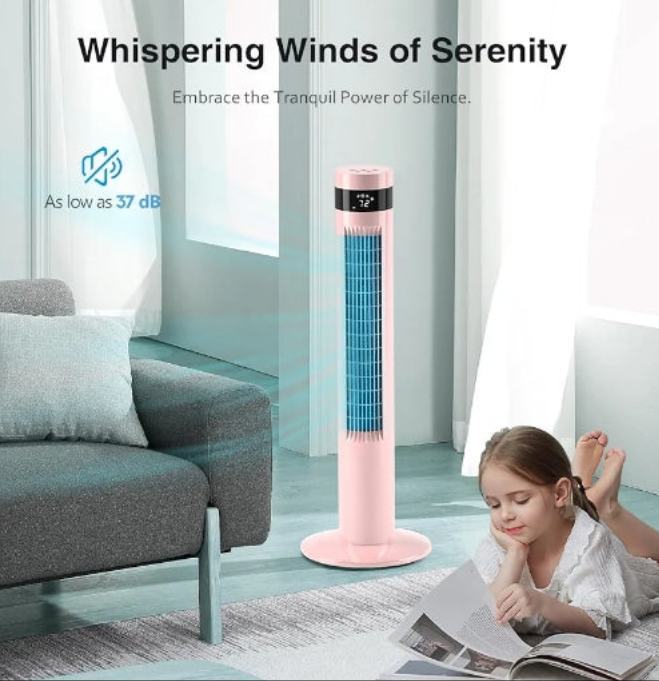 Tower Fan with Remote Control, Standing Fan for Office, Oscillating Fan for Home with Children/Pets/Elders,Time Settings,LCD Display,45W,Oscillation, 36" Pink or White
