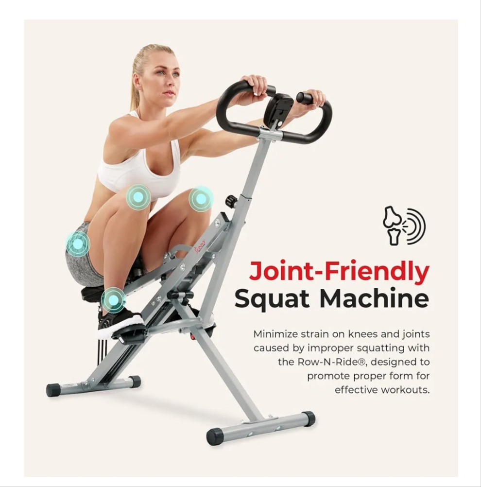 Health & Fitness Row-N-Ride Squat Assist Trainer, Foldable & Easy Setup Exercise Equipment w/Adjustable Resistance, Home Gym Training Machine for Arm, Glute & Leg Workout, Optional in Colors