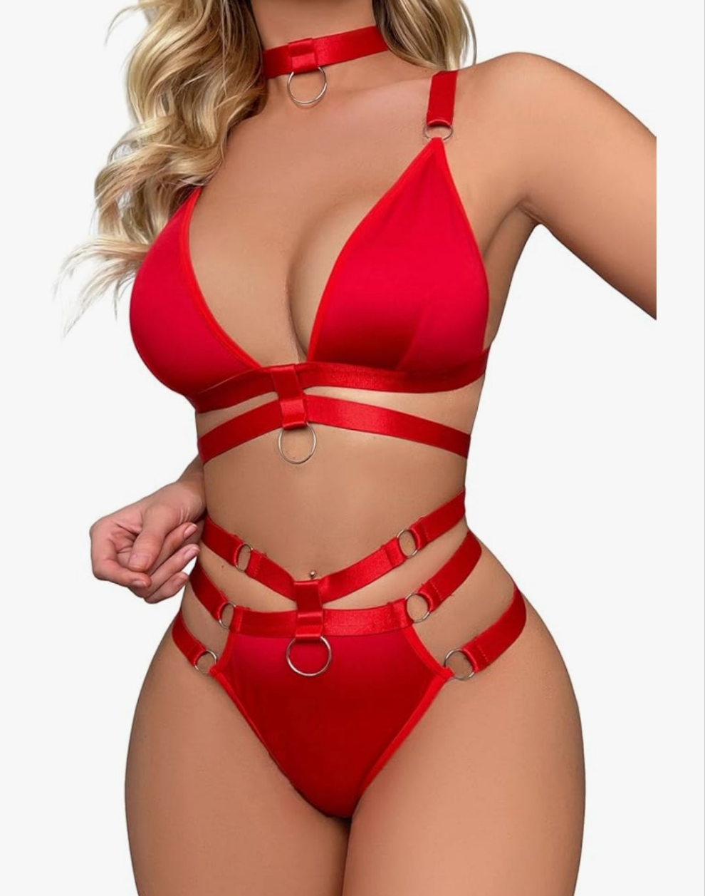 Sexy Ring Linked Harness Strappy Lingerie Set Outfits