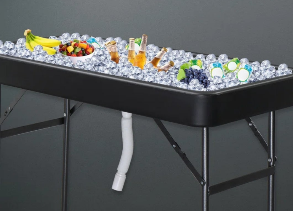 Portable Party 4 FT. Folding Ice Cooler Table with Removable Matching Skirt and Drain HoseIce folding table comes with a drain hose