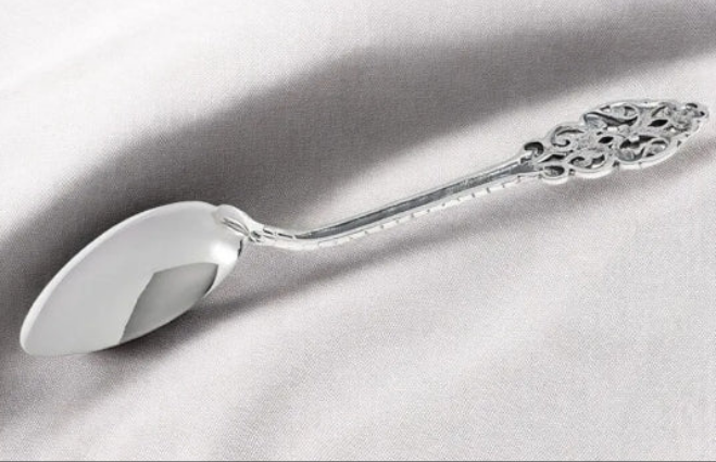 Sterling Silver Tea Spoon with Royal Pattern Handle - Elegant Collectible Flatware, Luxury Decorative Silverware for Tea & Gifts - Memorable Gift Set Jewelry Utensils, 130 gr (6)
