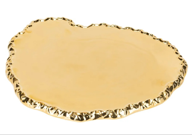 Gold plated Elegance White Gold Rock Edge Cheese Tray – Luxurious Gold Plated Serving Platter for Cheese, Fruits, and