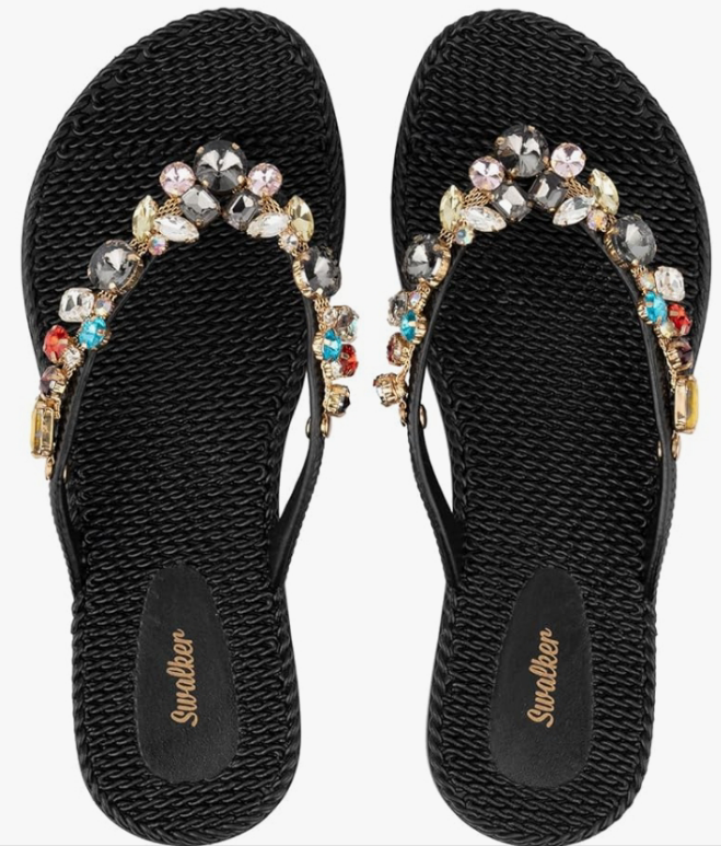 Woman's Sandal Flip Flop With Rhinestone in Recyclable Rubber Sole, Crystal Thong