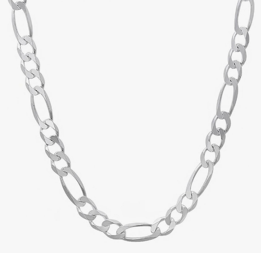 4mm Solid .925 Sterling Silver Flat Figaro Chain Necklace