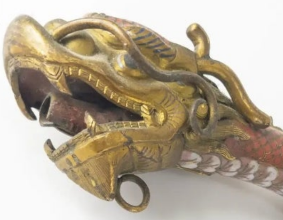 Rare 18th Century Chinese Cloisonne Enamel Gilt Bronze Dragon Cane Scepter