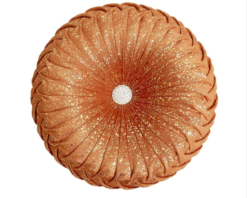 Round Throw Pillows,Pumpkin Pleated Handmade Metallic Throw Pillows,Hot Pink Throw Pillow,Modern Leather Decorative Pillowcases for Home Decor Bedroom Living Room Couch Bed Sofa 15×15 inches