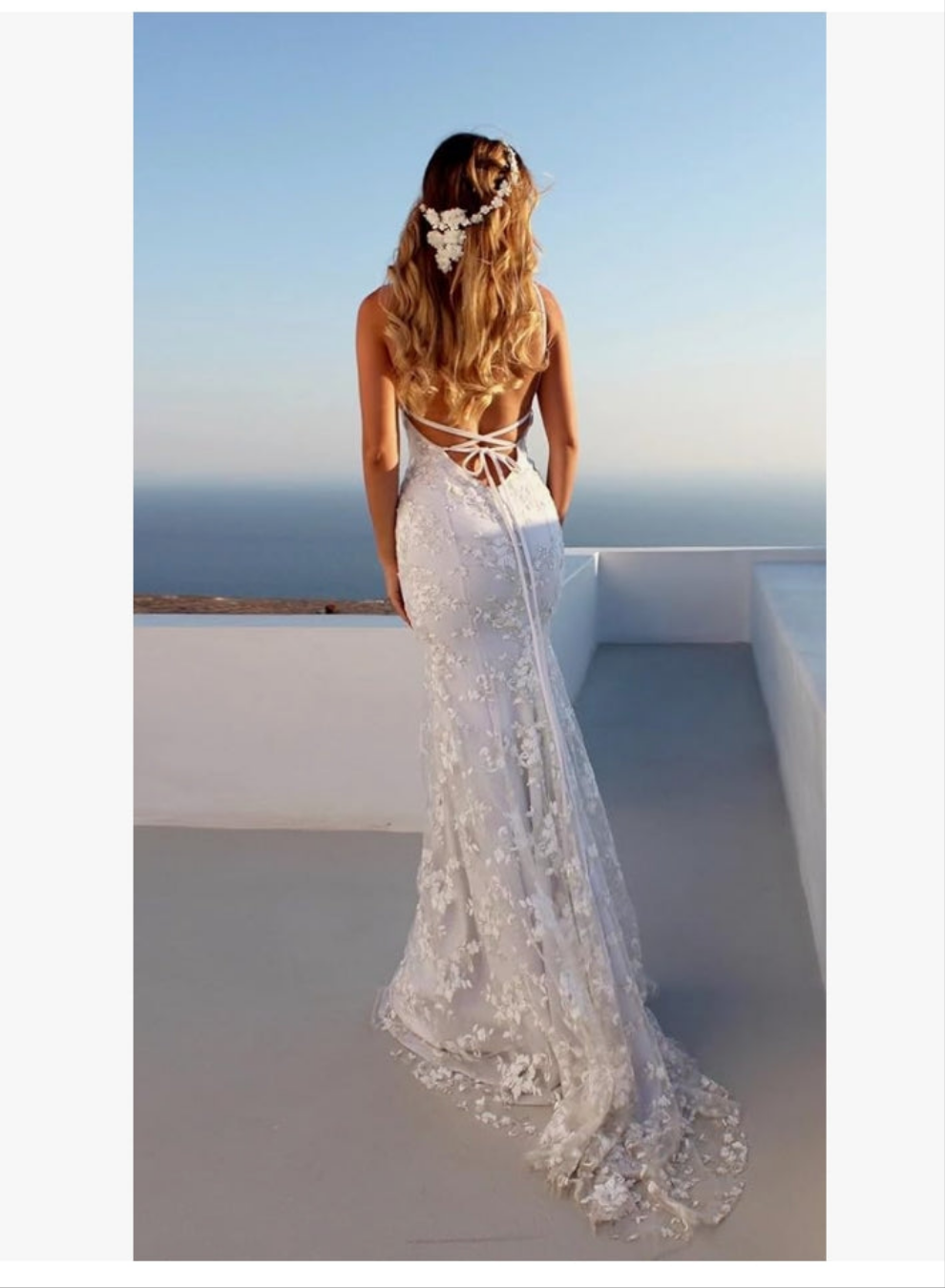 Applique Wedding Dresses for Bride Spaghetti Straps Mermaid V Neck Open Back Bodycon Long Bridal Gown