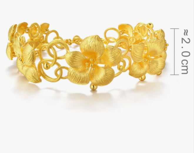 COCOMONEY 999.9 24K Solid Gold Price-by-Weight 34.06g Gold Bridal Blossom Hydrangea Flower Bracelet for Women 84306B | 8.2 Inches, (21 CM)