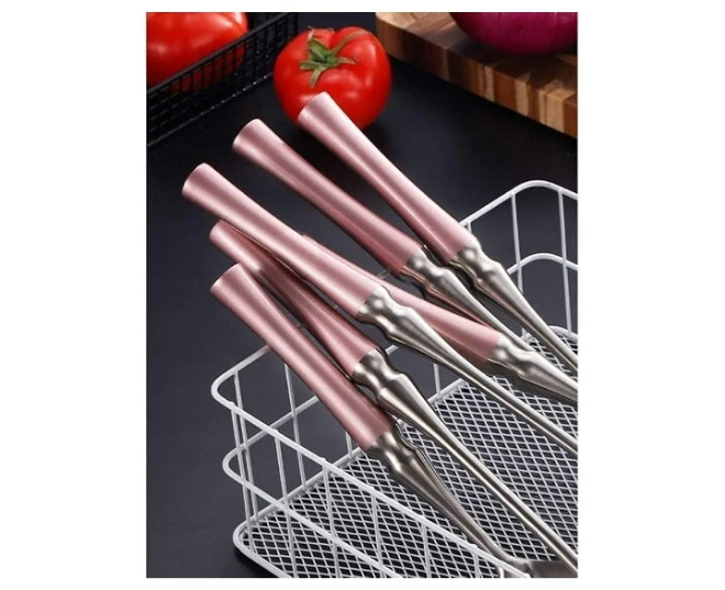Pink Kitchen Utensils Set, 6 Pieces Stainless Steel Kitchen Utensils, Non-Stick and Heat Resistant Cooking Utensils Set, Kitchen Tools and Gadgets (Pink)