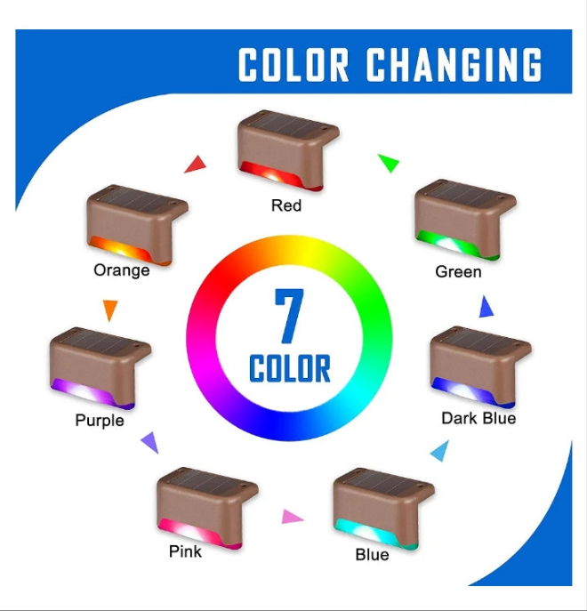 Color Changing Solar Deck Lights, 16 Pack Waterproof LED Lights for Decks, Stairs, Fences, Yards and Patios