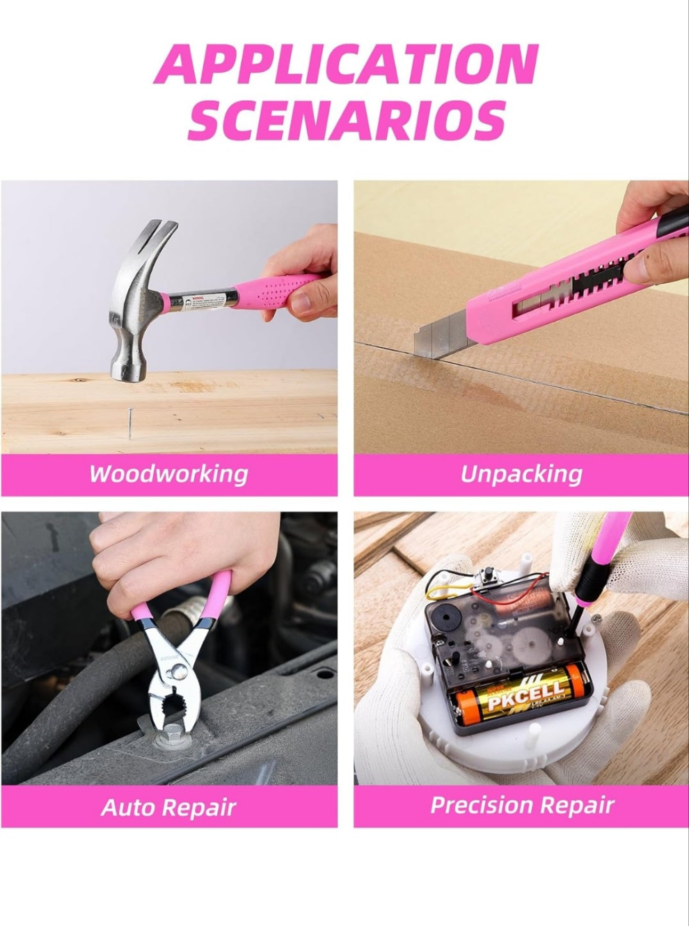 Tool Set Pink-40 Piece - General Household Hand Tool Kit with Plastic Toolbox Storage Case(Pink)