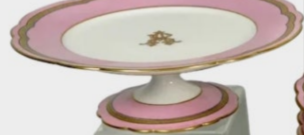 Antique French Old Paris Porcelain Pompadour Pink 15pc Dessert Service Hand Painted Gold Monogram