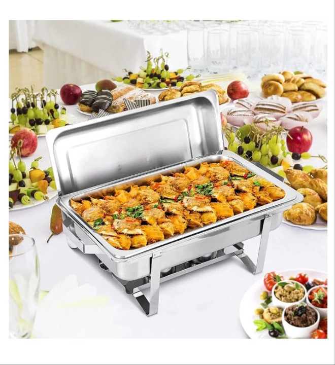 Gold Plated Square Chafing Dish & Food Warmers for Caterings Parties, Stainless Steel Commercial Catering Buffet Server Set
