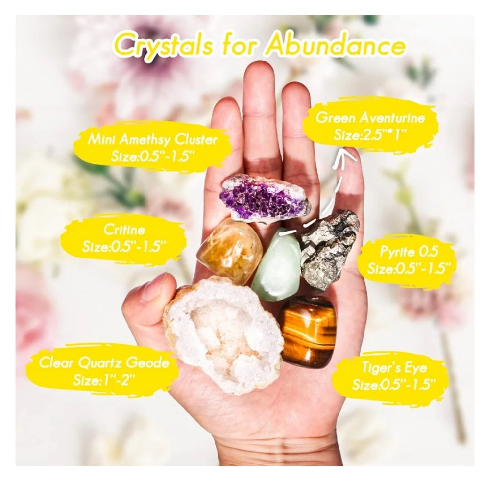 Crystals and Healing Stones Set for Abundance and Prosperity, Spiritual Crystals and Gift for Metaphysical, Witchcraft, Meditation, Manifestation, Zen, Reiki, Fengshui