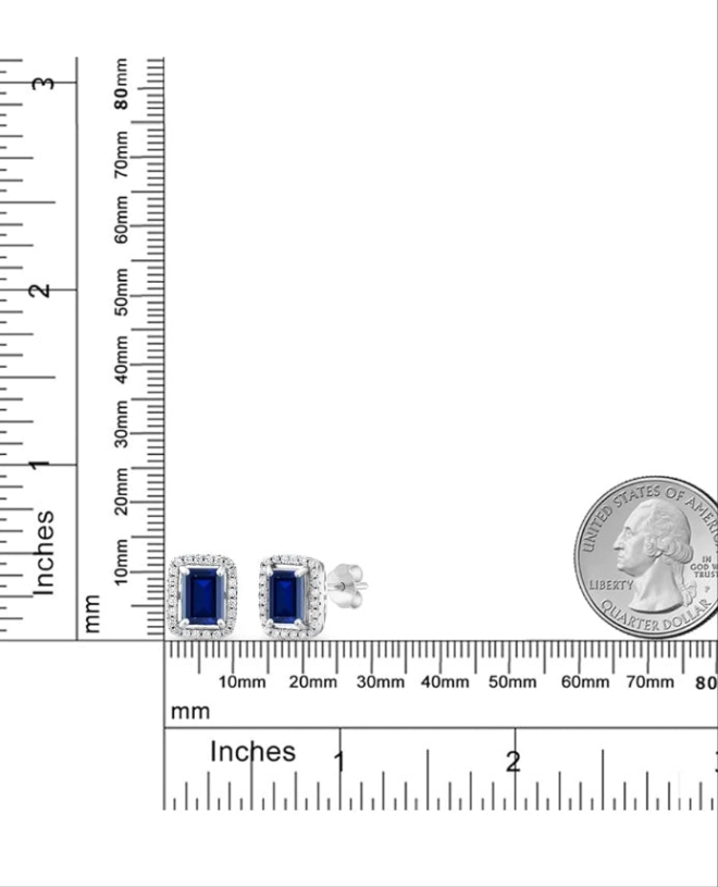 925 Sterling Silver Gemstone Birthstone Earrings | Emerald Cut 8X6MM | Halo Earring