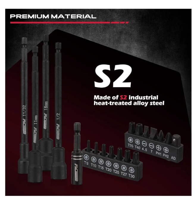 Nut Driver Impact Bit Set - 31-Piece Magnetic Socket Impact Drill Bit Tool Sets Extra Long Hex Nut Setter Driver Holder - Metric SAE Screwdriver Bits 1/4 Drive Shank Adapter Extension