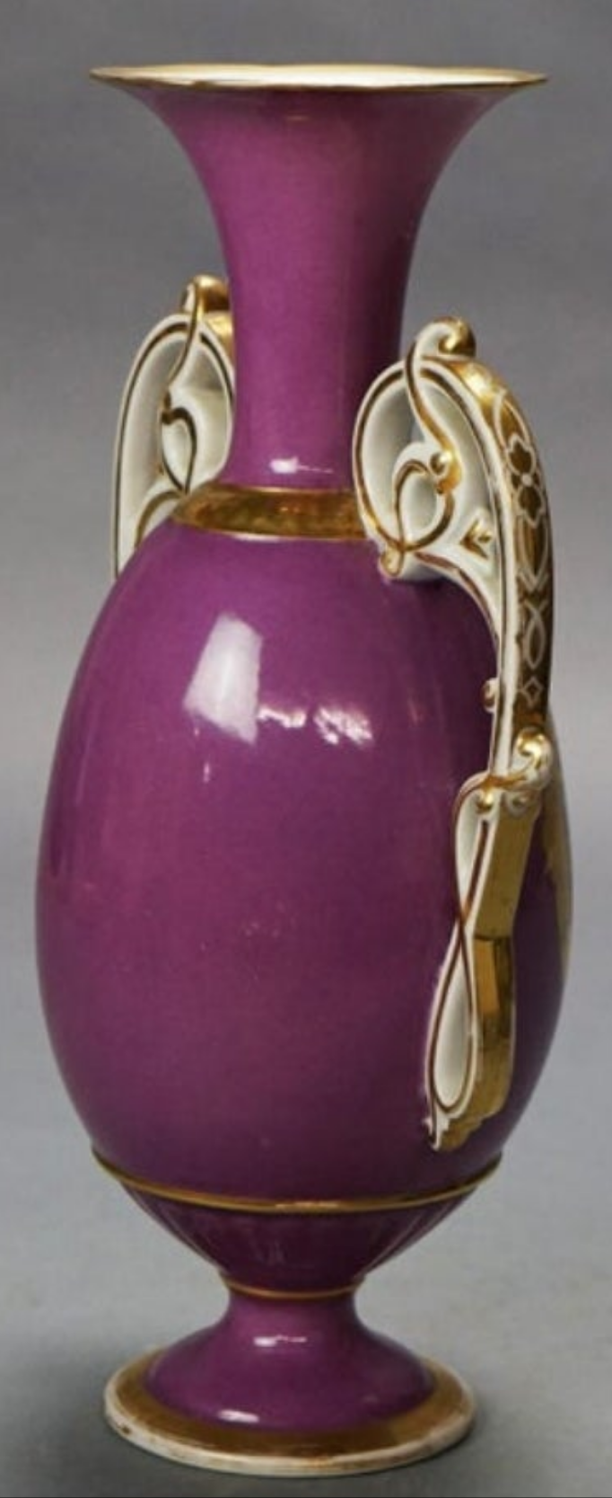 Antique Old Paris Porcelain Scenic Landscape Vase with Scroll Form Handles