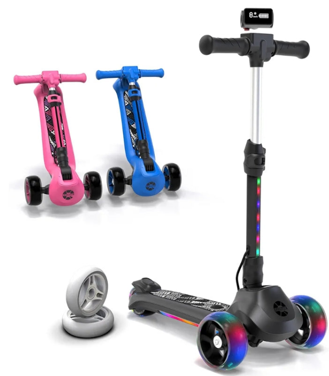 Balance Electric Scooter for Kids Age 4-9, 2 Types Front Wheels, Electric Horn, Full Body Lights Up, Wide Deck, 5Mph Safe Speed, 70min Riding, Foldable Kick Scooter Boys & Girl
