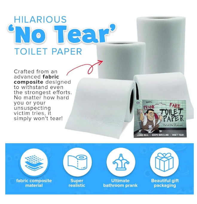 No Tear Prank Toilet Paper - Impossible to Rip Gag for Adults and Kids