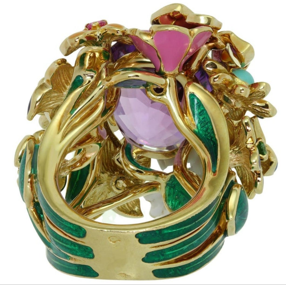 CHRISTIAN DIOR Diorette Amethyst Diamond Gemstone Yellow Gold Large Ring 19k White Gold