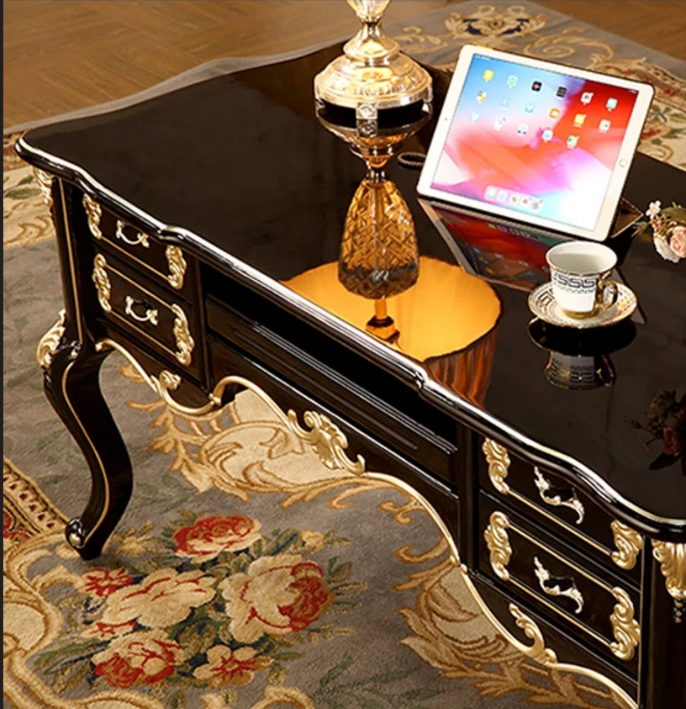 Fancy Solid Wood Desk Upholstered Chair Set Look at the detail Fancy