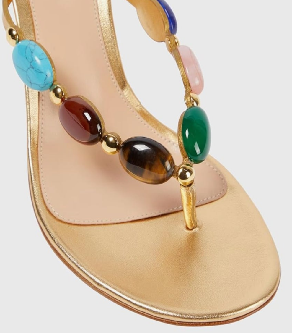 Jeweled Thong Strappy Sandal Summer Mules Kitten Heels Flip Flop Round Open Toe Mid Heels Fashion Wedding Party Dress Thong Casual Shoes
