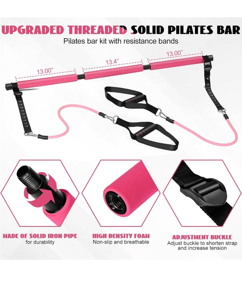 Pilates Bar Kit with Resistance Bands for Working Out, Pilates Equipment with Ab Roller for All Fitness Levels, Portable Home Gym Full Body Workout Equipment for Women&Men