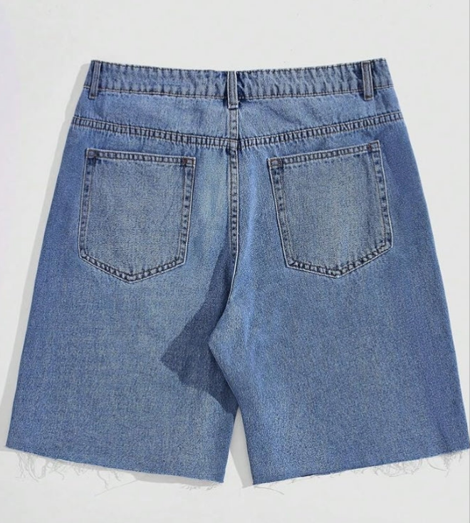 Men's Cross Pattern Patch Raw Hem Jean Shorts Color Block Cut Off Denim Shorts
