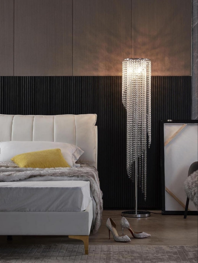 Silver Crystal Floor Lamp S Shape Chrome Finish