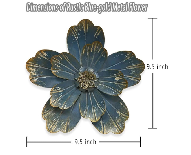 Metal Flower Wall Sculpture, Rustic Modern Floral Artwork, Distressed 3D Layered Iron Flower Wall Hanging Accent for Indoor/Outdoor, Kitchen,Living Room Office Garden Decor