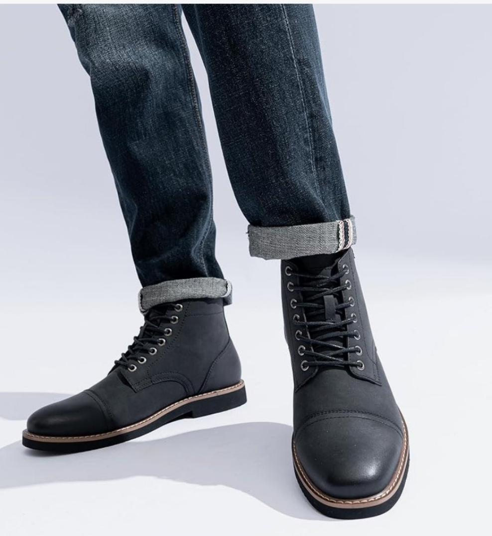 Men Boots Leather Cap Toe Casual Boots Chukka Fashion Dress Boots for Men Hello handsome