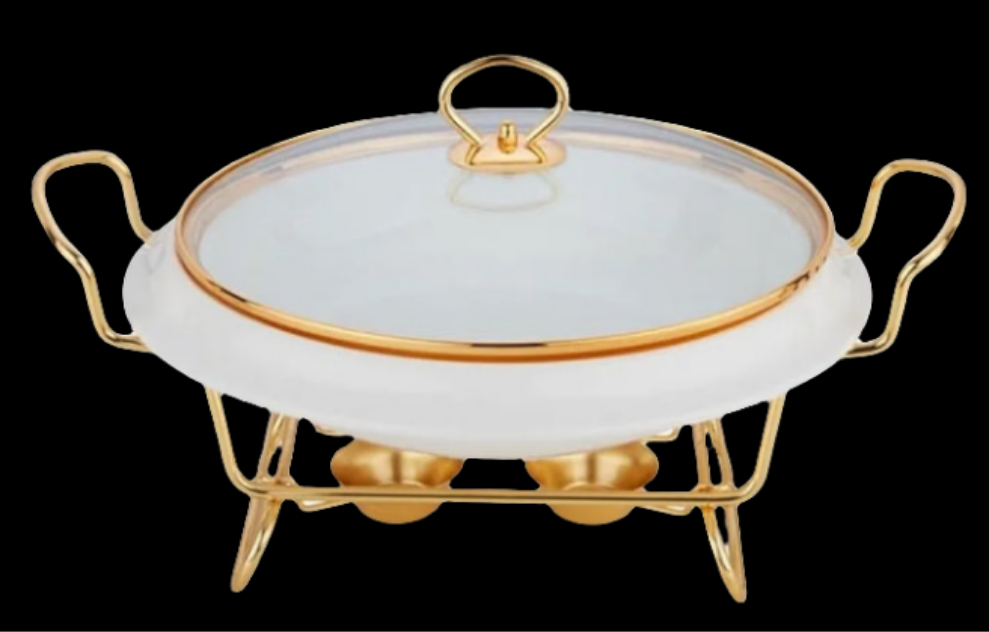 GOLD PLATED Ceramics Chafing Dishes & Food Warmers, Household Gold Plated Buffet Server Warming Tray with Food Pan, Fuel Holder and Lid, for Wedding, Parties, Banquet, Catering Events,12.5INCH