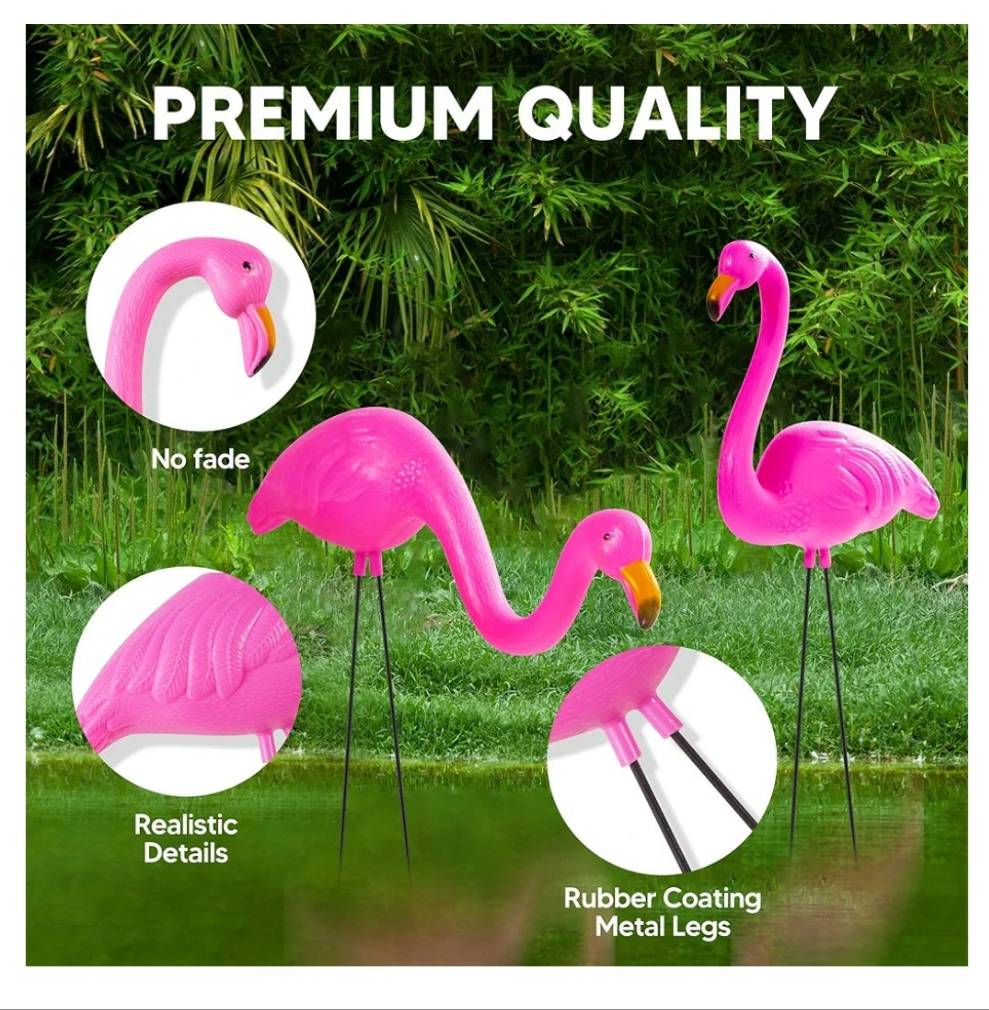 Set of 6 Small Pink Flamingo Yard Ornament Stakes, Mini Lawn Plastic Flamingo Statue with Metal Legs for Sidewalks, Outdoor Garden, Luau Party, Tropical Party Decor, 2 Styles