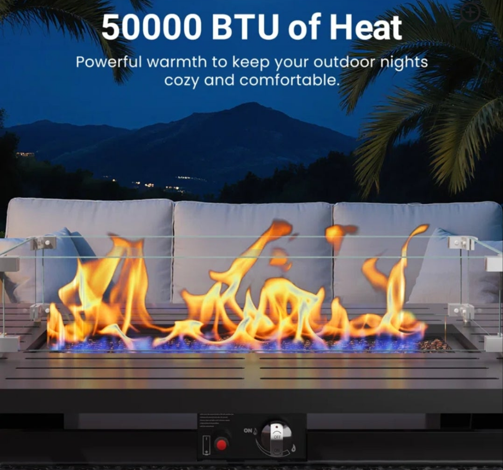 27'' H x 43'' W Steel Propane Outdoor Fire Pit Table with Cover
