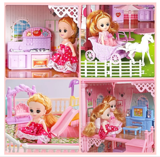Huge Doll House Dollhouse with Light, Gift for Girls