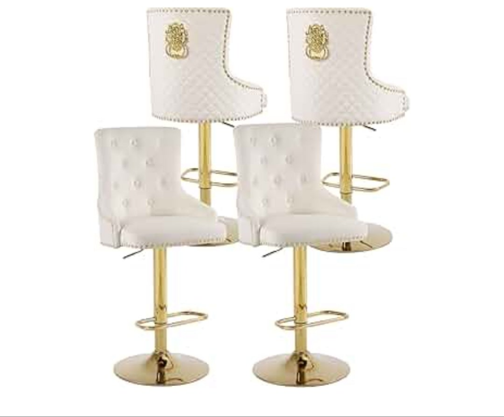 Velvet Swivel Adjustable Bar Stools Set, Modern Counter Height Stools with High Tufted Back,Barstools with Chrome Footrest/Lion Pull Ring/Diamond Pattern,Kitchen Dining Pub Chairs,