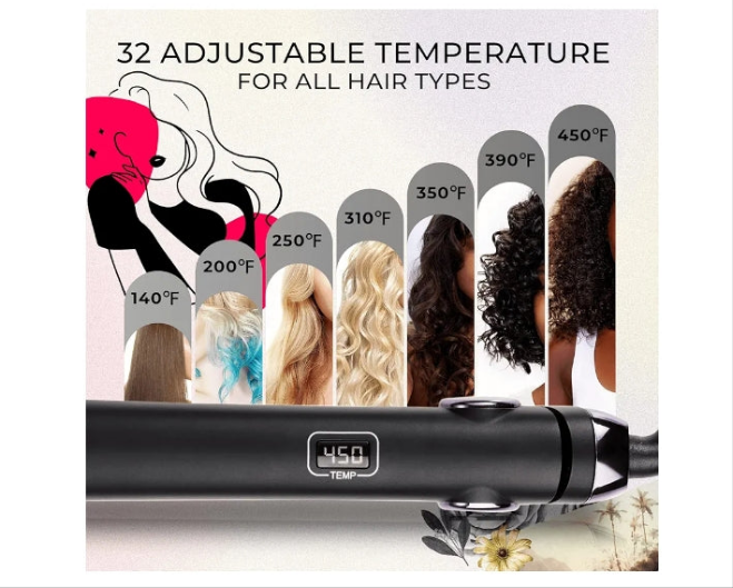 Flat Iron Hair Straightener and Curler 2 in 1 with 10s Fast Heating, 1 Inch Professional Titanium Straightening Curling Iron with 32 Adjustable Temp and Automatic Shut Off