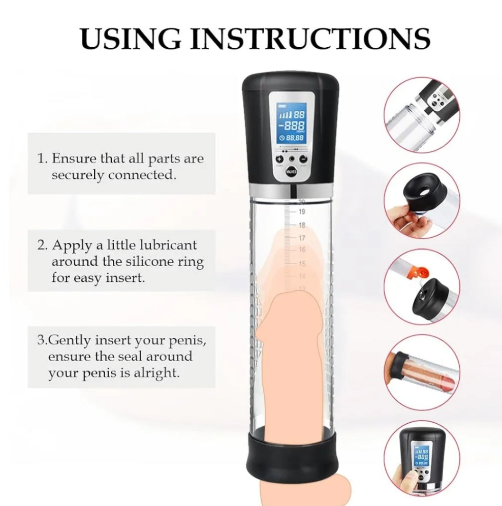 Electric Penis Enlarge Vacuum Pump with 4 Suction Intensities, Adorime Rechargeable Automatic High-Vacuum Penis Enlargement Extend Pump, Air Pressure Device Black